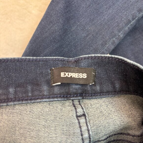 Express Skinny Jeans 6L Dark Wash Ripped Knee Raw Hem 6 Long Stretch High-Rise - Picture 7 of 9